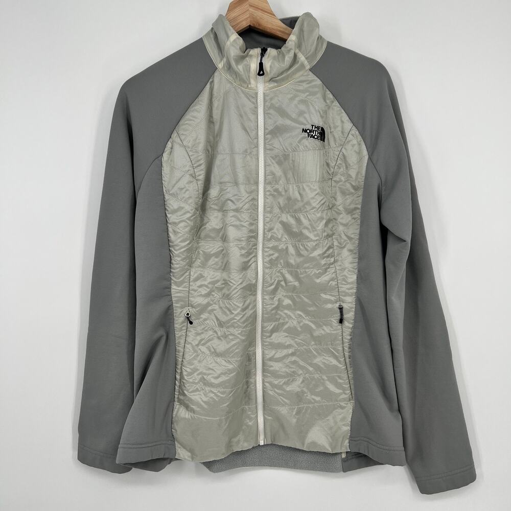 The North Face Jacket Womens Summit Series Large White Gray Stretchy Quilted